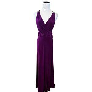 Lauren Ralph Lauren Purple Sleeveless V-Neck Maxi Dress Embellished Straps Cross